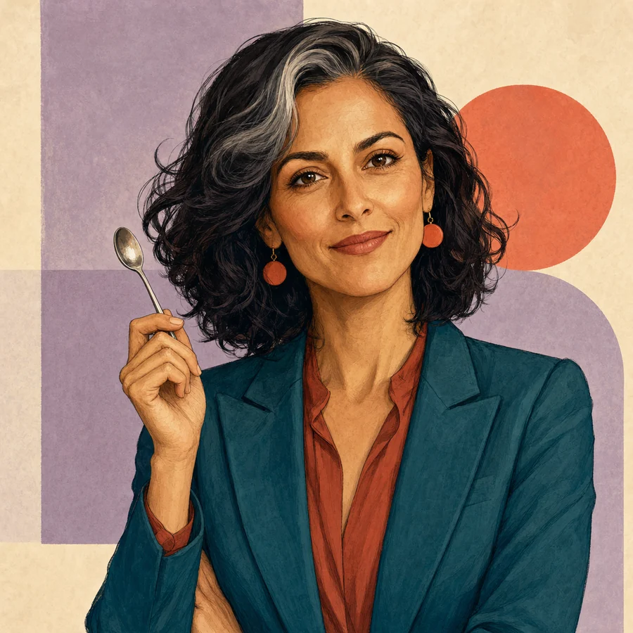 Illustrated portrait of fictional Flavor Editor Simone Saucier