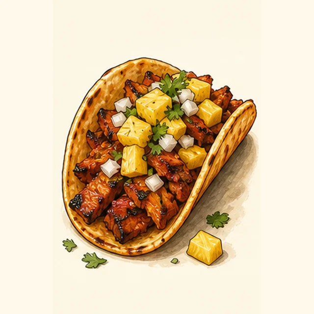 Illustrated al pastor taco.