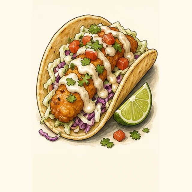 Illustrated baja fish taco.