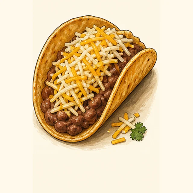 Illustrated bean and cheese taco.