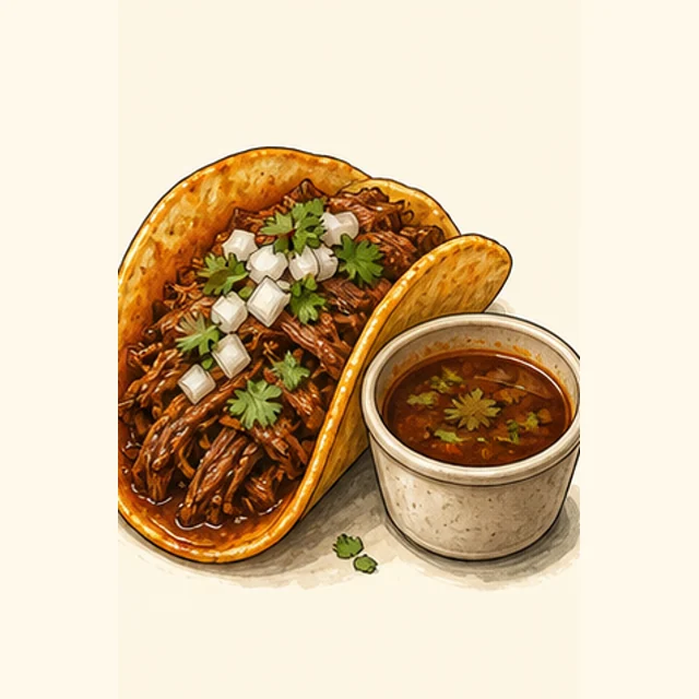 Illustrated birria taco.