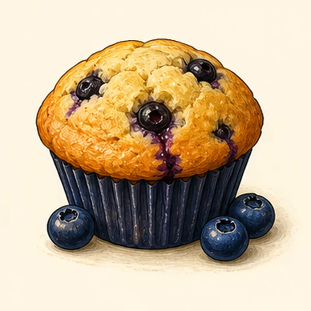 Illustrated blueberry muffin.