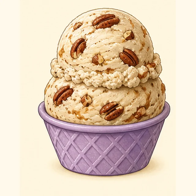 Illustrated butter pecan ice cream.