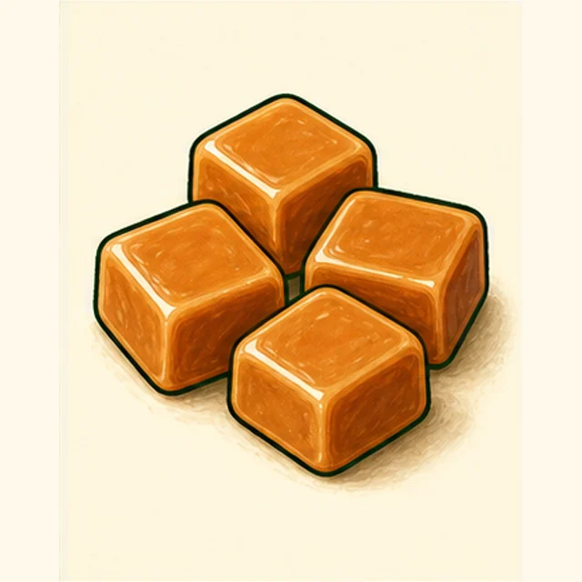 Illustrated caramel chews.