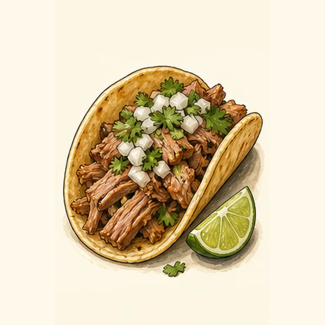 Illustrated carnitas taco.