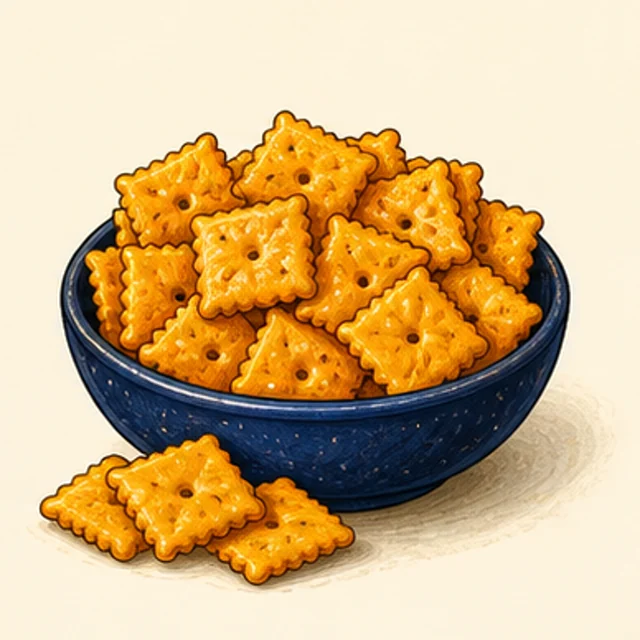 Illustrated cheese crackers.