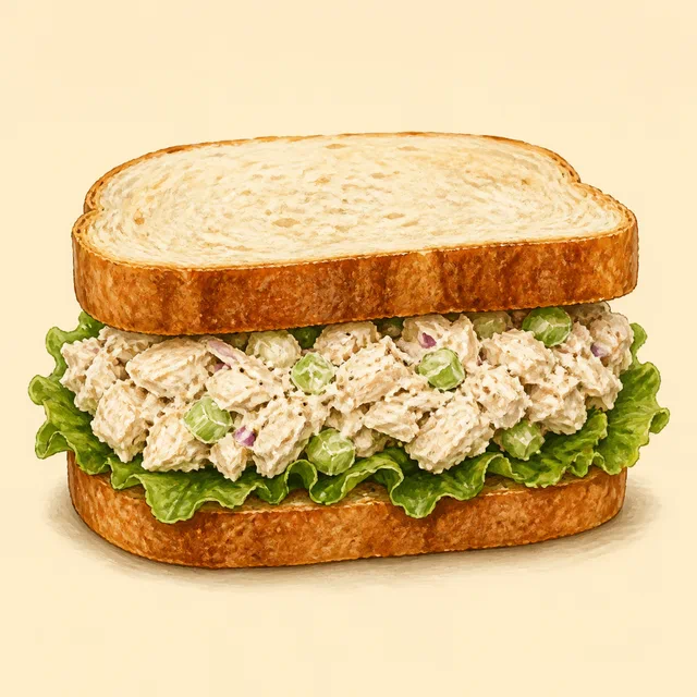 Illustrated chicken salad sandwich.