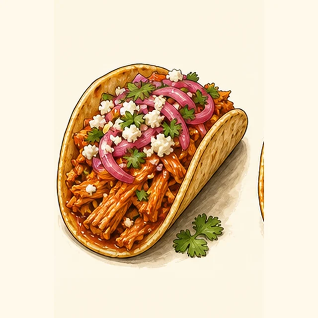 Illustrated chicken tinga taco.
