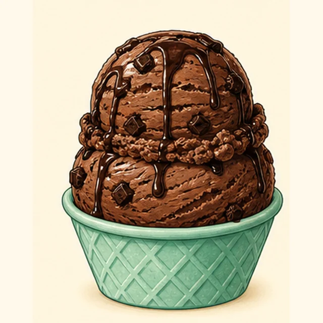 Playful illustrated chocolate fudge ice cream