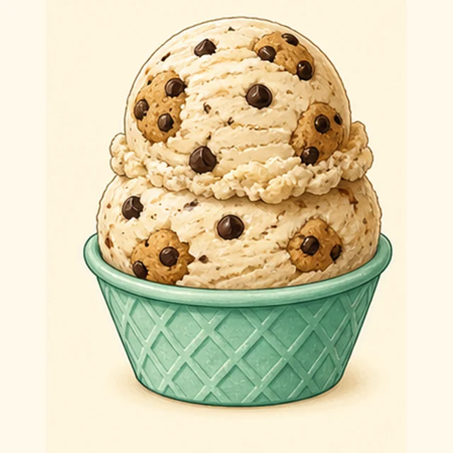 Illustrated chocolate chip cookie dough ice cream.