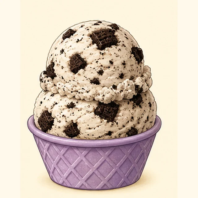 Playful illustrated cookies-and-cream ice cream