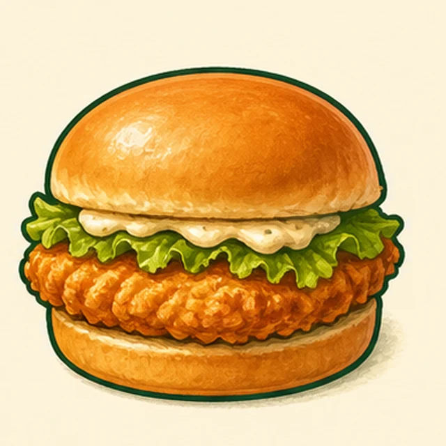 Illustrated crispy chicken sandwich.