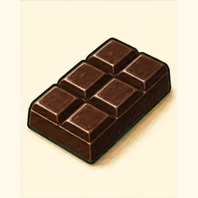 Illustrated dark chocolate bar.