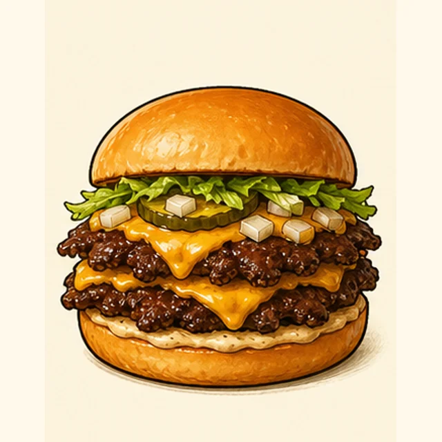 Illustrated double smash burger.