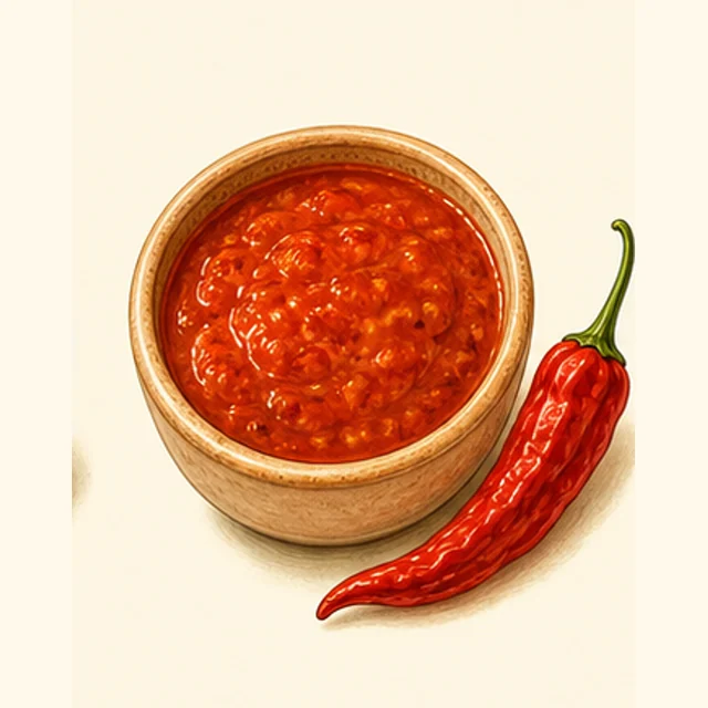 Illustrated fermented cayenne hot sauce.