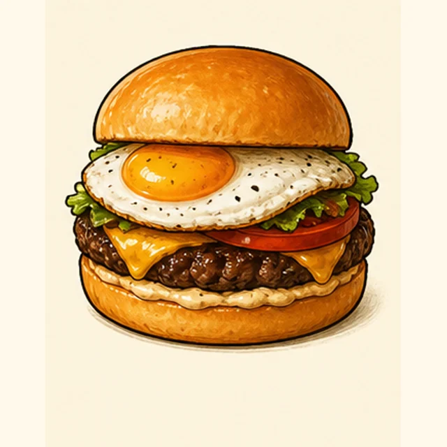 Illustrated fried egg burger.