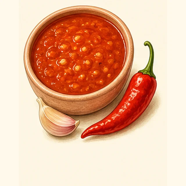Illustrated garlic chile sauce.