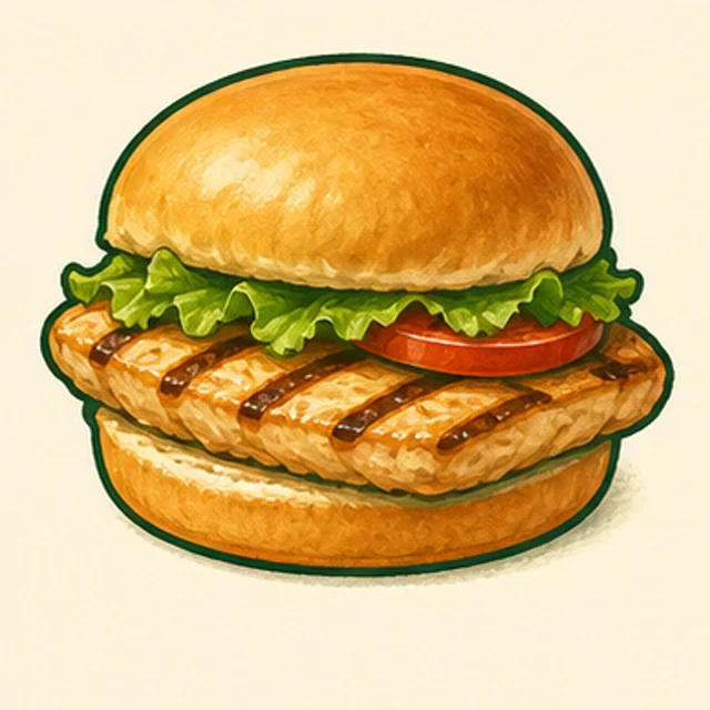 Illustrated grilled chicken sandwich.