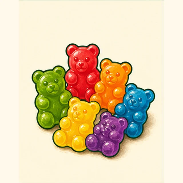 Playful illustrated gummy bears