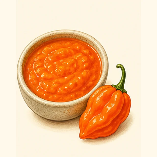Illustrated habanero hot sauce.