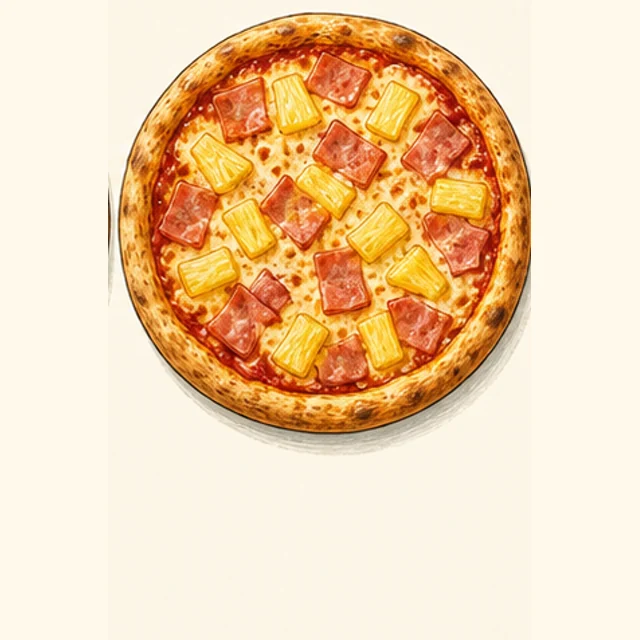 Illustrated hawaiian pizza.