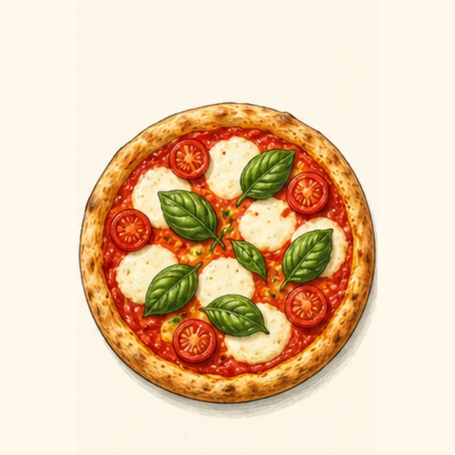 Playful illustrated margherita pizza