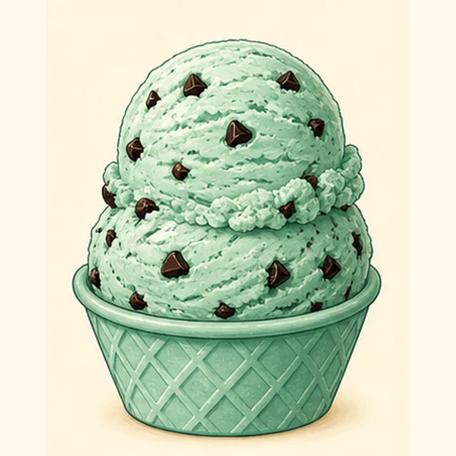 Playful illustrated mint chocolate chip ice cream