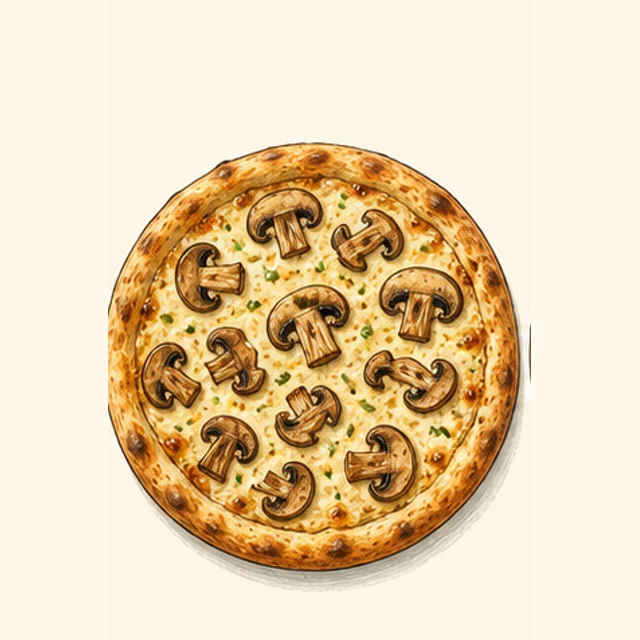 Playful illustrated mushroom pizza