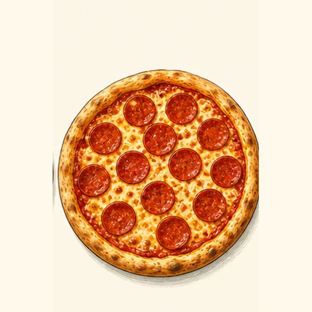 Illustrated pepperoni pizza.