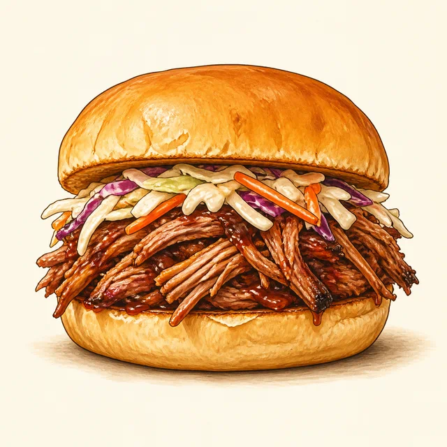 Illustrated pulled pork sandwich.