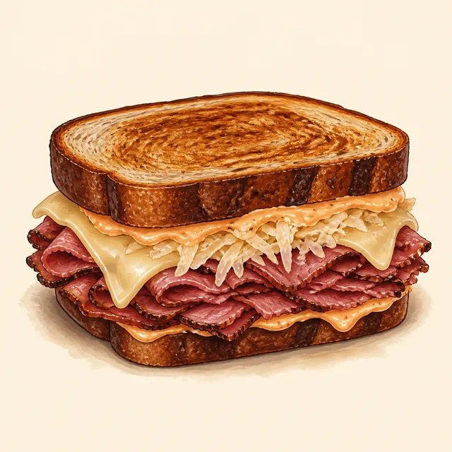 Illustrated reuben sandwich.