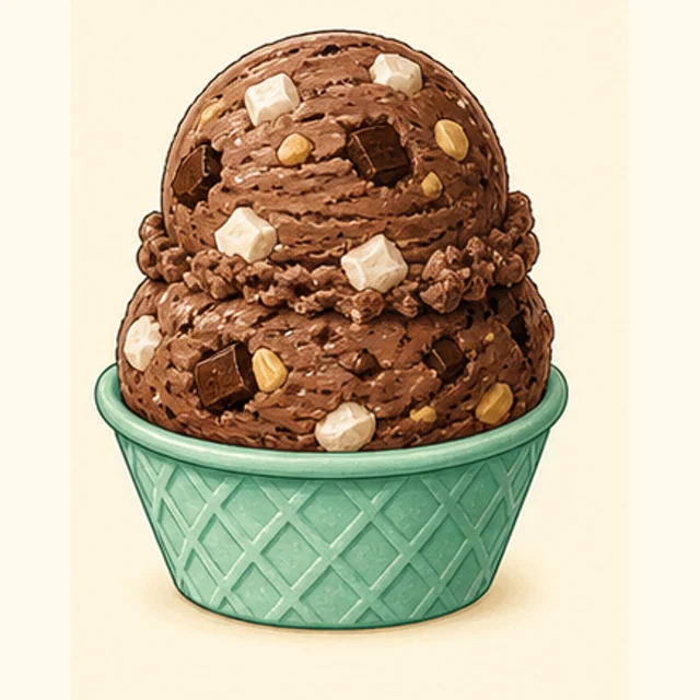 Playful illustrated rocky road ice cream