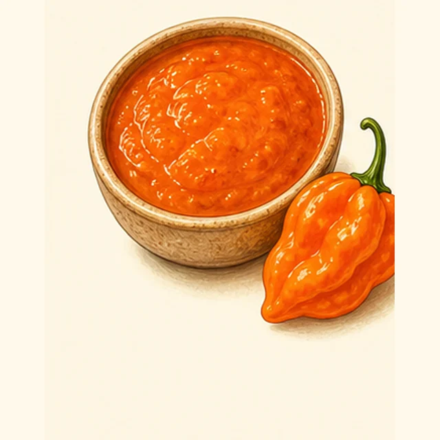 Playful illustrated scotch bonnet hot sauce