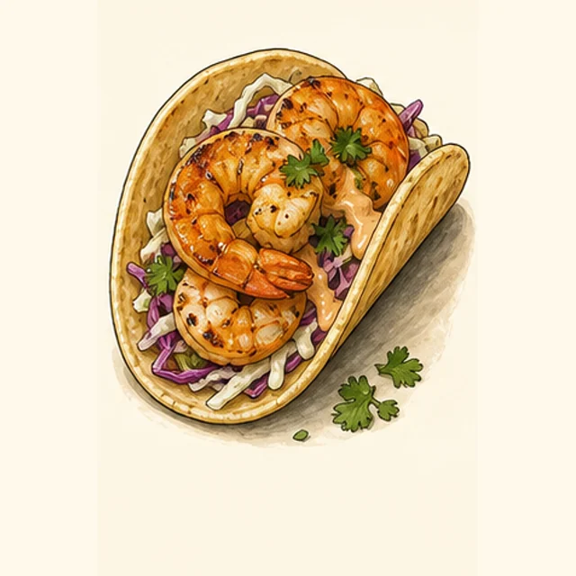Illustrated shrimp taco.