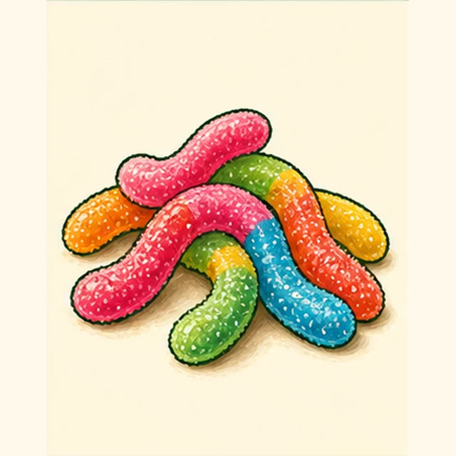 Playful illustrated sour gummy worms