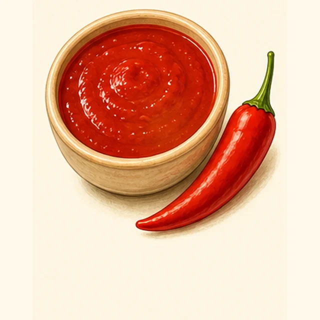 Playful illustrated sriracha-style chile sauce