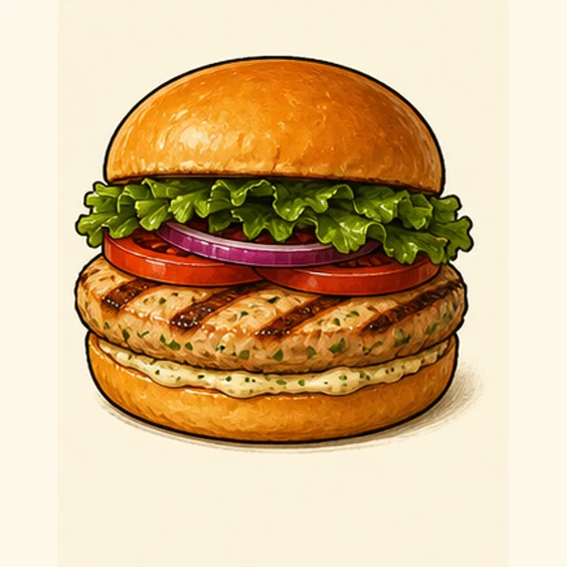 Playful illustrated turkey burger