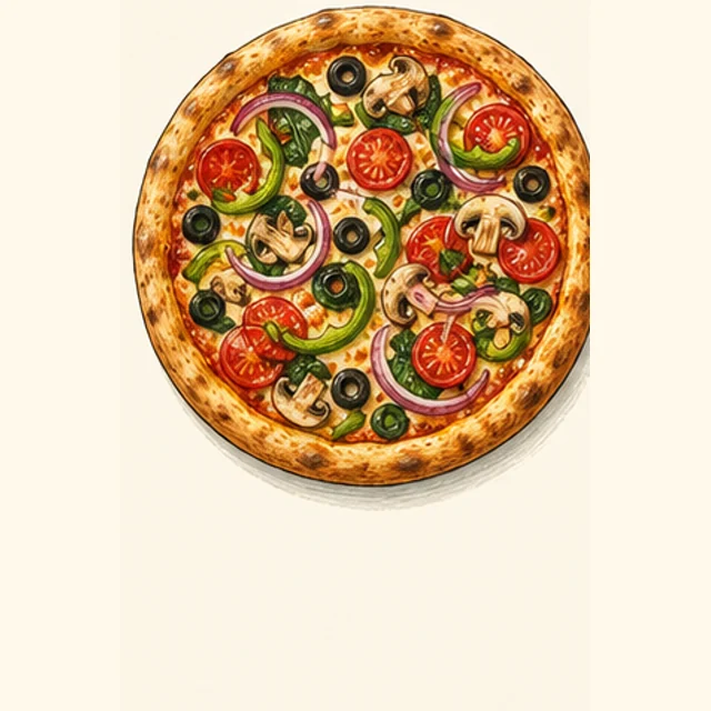 Illustrated veggie pizza.