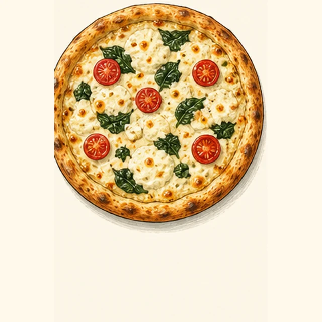 Playful illustrated white pizza